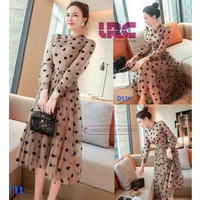 LRC Heart Print Long Dress Nude