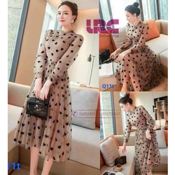 LRC Heart Print Long Dress Nude