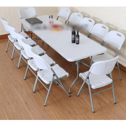 2.4M Rectangle Table with 10 Chairs - White
