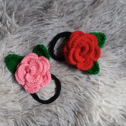 Handmade Crochet Rose Hair Tie