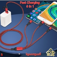 6in1 Fast Charging Nylon - Black and Red