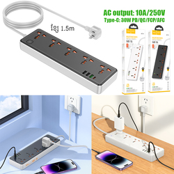 Power Strip Hoco AC14 5 Sockets 3USB 1 Type-C30W(PD/QC/FCP/AFC) 9768