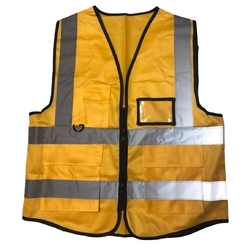 អាវពន្លឺសុវត្ថិភាពពណ៌លឿងជាយខ្មៅ ទំហំហ្វ្រីសាយ 