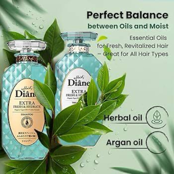 [Moist Diane] EXTRA FRESH & HYDRATE Organic Argan Oil & Feather Keratin Shampoo and Treatment 