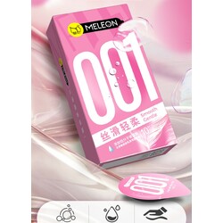 Meleon 001 Smooth Pink Condom ស្រោមអនាម័យស្តើង001រលោង ទឹករំអិលច្រើន (10pcs)