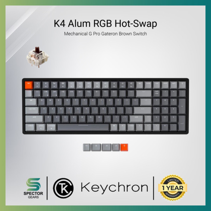 Keychron K4 Aluminum RGB Hot-Swappable Gateron G Pro Mechanical Brown Switch