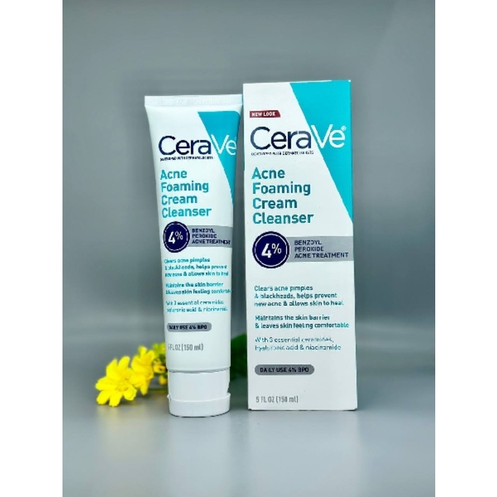 CeraVe Acne Foaming Cream Cleanser 4% BENZOYL PEROXIDE ACNE TREATMENT 