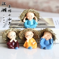 Small Buddha Statue Monk with Hat 4PCS