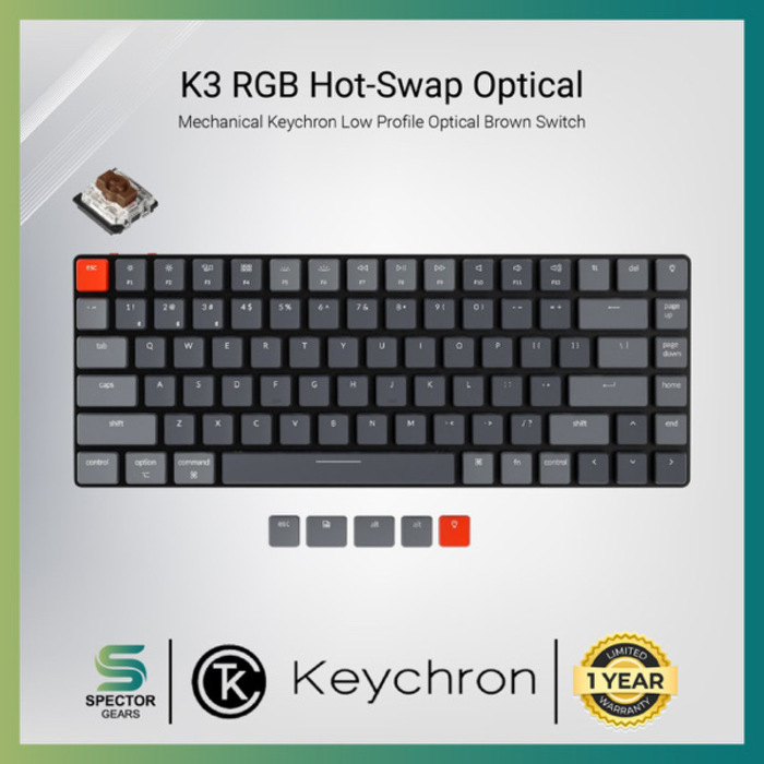 Keychron K3 (V2) RGB Hot-Swappable Low Profile Keychron Optical Mechanical Brown Switch
