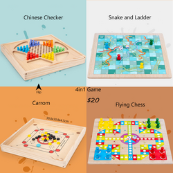 4in1 Boardgames Carrom, Snakes and Ladders, Chinese Checker, and Flying Chess 
