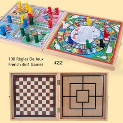 4in1 French Boardgames Game of Goose, Checkers, Nine Men's Morris, and Small Horses