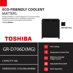 ទូរទឹកកកទ្វាមួយ​ TOSHIBA Non-inverter 49L GR-D706D(MG)
