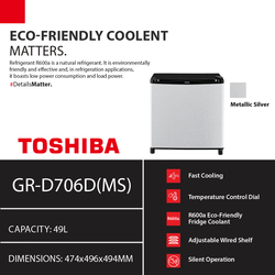 ទូទឹកកកខ្នាតតូច​ TOSHIBA Non-inverter 49L GR-D706D(MS)