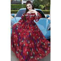 [ រ៉ូបដៃវែង | រ៉ូបដៃវែង] Chiffon Dress #Red (#00-260) | 