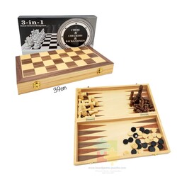 Chess Set 3in1 Wood 39cm Non-Magnet Board