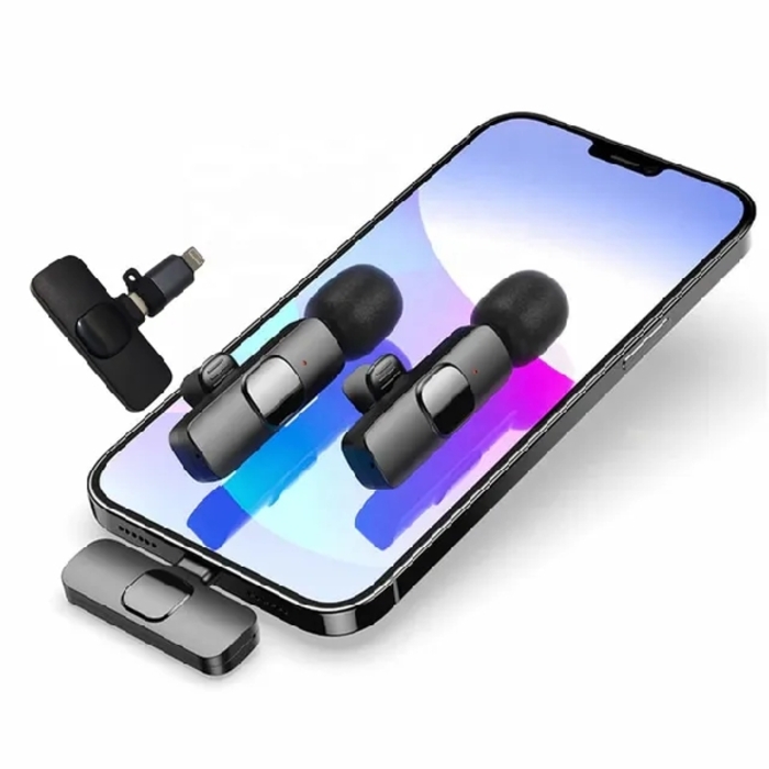 ម៉ៃក្រូហ្វូន គូ Microphone K9 mini មីក្រូហ្វូនឥតខ្សែប្រើជាមួយ Iphone និងប្រភេទ ទូរស័ព្ទ Type-C (Type-C+Lightning)