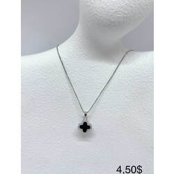 Black Double Sided Four Leaf Clover Necklace