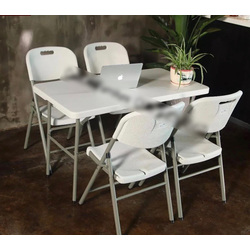 Folding Rectangle Table 1.2m with 4 Chairs Set - White