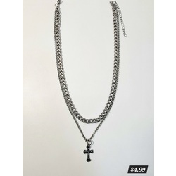 Cross Pendant Double Chain  Necklace