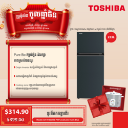 Toshiba Refrigerator Top Mounted Freezer Inverter,Double door,233L-GR-RT303WE-PMFC(52)