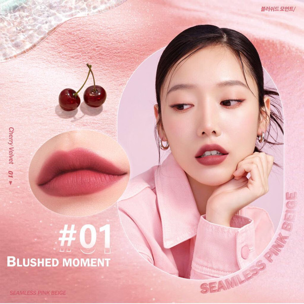 barenbliss cherry makes cheerful lip velvet #01 Blushed moment