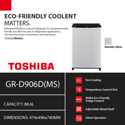 TOSHIBA Refrigerator Single Door Non-Inverter 88.6L GR-D906D(MS)