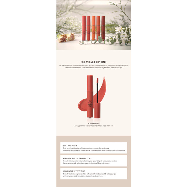 ក្រែមលាបមាត់ 3CE Velvet Lip Tint CHEEKY ROSE