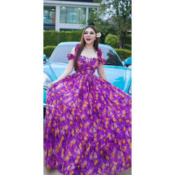  [ ខ្សែពីរ | ខ្សែពីរ] រ៉ូប Chiffon #Purple (#00-218) | 