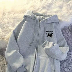 American Retro Hooded Cardigan Zipper Sweatshirt for Women