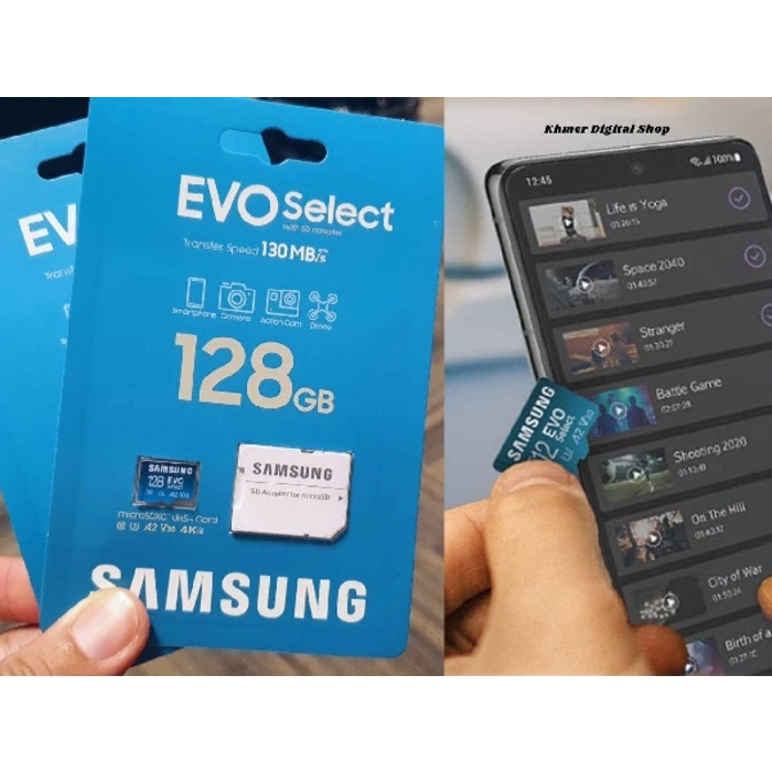 SAMSUNG EVO Select Micro SD-Memory-Card + Adapter 128GB microSDXC 130MBs Full HD & 4K UHD
