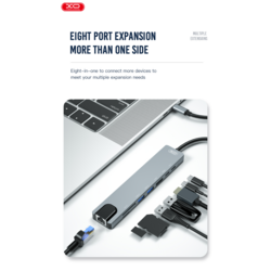 Hub Type-C XO HUB003 8-in-1 (PD Fast, HDMI, TF Card, VGA)