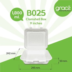 B025 Compostable Clamshell Box 9 inch 1,800ml x 50s
