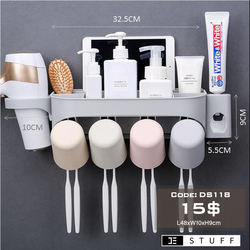 Wall Mounted Rack and Hair Blower Hanger (4 cups)