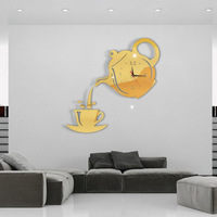 New Creative DIY Acrylic Coffee Cup Teapot 3D Wall Clock Decorative