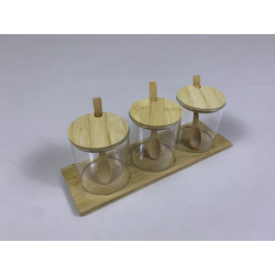 Glass Seasoning Pots w/Bamboo Lids 3PCS Set