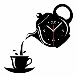 New Creative DIY Acrylic Coffee Cup Teapot 3D Wall Clock Decorative