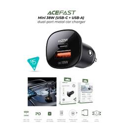 ACEFAST Mini 38W (USB-C+USB-A) Dual Port Metal Car Charger