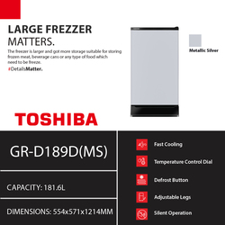 TOSHIBA Refrigerator Single Door Non-Inverter 181.6L GR-D189D(MS)
