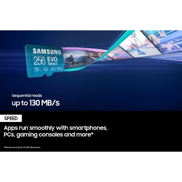 SAMSUNG EVO Select Micro SD-Memory-Card + Adapter, 256GB microSDXC 130MBs Full HD & 4K UHD