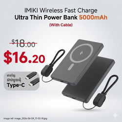 IMIKI Wireless Fast Charge Ultra Thin Power Bank 5000mAh ( with Cable) - Type-C