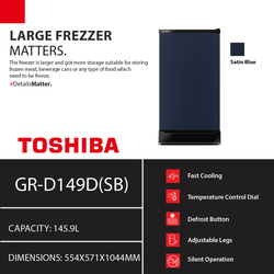 TOSHIBA Refrigerator Single Door Non-Inverter 145L GR-D149D(SB)