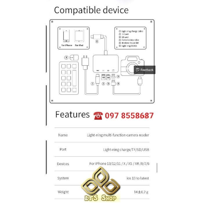 4 in 1 mutifuction Camera, reader adapter 18$