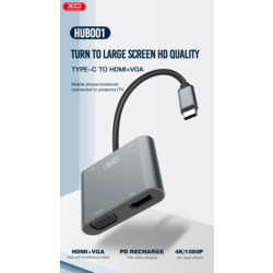 Hub Type-C XO HUB001 4-in-1 (PD Fast, HDMI, VGA, USB3)