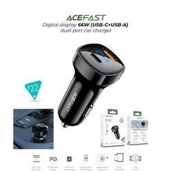 ACEFAST Digital Display 66W (USB-C+USB-A) Dual Port Car Charger