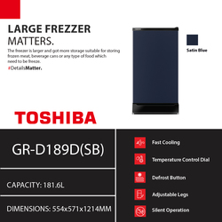 TOSHIBA Refrigerator Single Door Non-Inverter 181.6L GR-D189D(SB)
