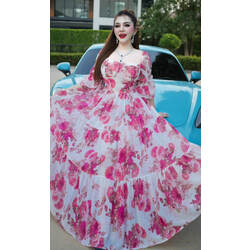 [ រ៉ូបដៃវែង | រ៉ូបដៃវែង] Chiffon Dress #White (#00-257) | 