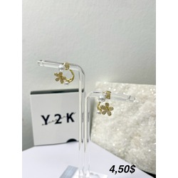 Flower Earrings with Zircons and Pearls 