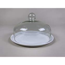 Cake Stand (L) w/Ceramic Tray & Glass Dome Dia30xH18cm