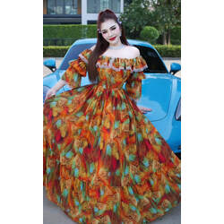 [ រ៉ូបដៃវែង | រ៉ូបដៃវែង] Chiffon Dress #Orange (#00-260) | 