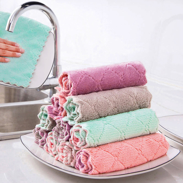 10PCS Microfiber Kitchen Towel Double-Layer 